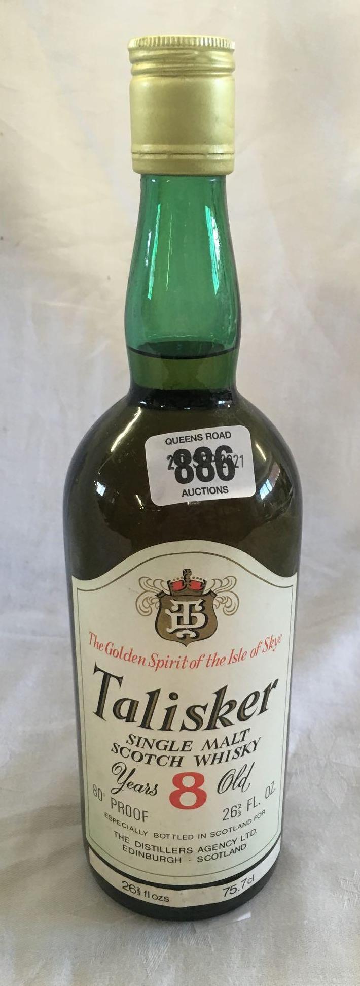 BOTTLE OF SINGLE MALT SCOTCH 8 YEAR OLD WHISKY 80% PROOF, 26 & 2/3 FLUID oz's NO BOX