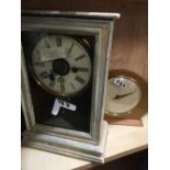 2 AMERICAN STYLE CLOCKS IN WOOD CASE & 2 OTHERS