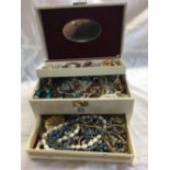 LARGE WHITE JEWELLERY BOX & COSTUME JEWELLERY