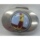STERLING SILVER PILL BOX WITH CERAMIC GOLFER INSERT