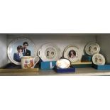 SHELF OF COMMEMORATIVE PLATES ETC