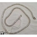 VERY LONG WHITE STONE SET SILVER NECKLACE, 35''