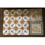 QTY OF 6 VINTAGE PATTERNED WALL TILES, 4 OF 1 PATTERN & 2 OF ANOTHER