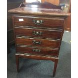 POLISHED MAHOGANY MUSIC CABINET, 4 DRAWERS & COPPER HANDLES