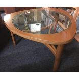 NATHAN GLASS TOP RETRO COFFEE TABLE (NO MAKERS NAME)