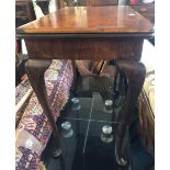 WALNUT & MAHOGANY CARD TABLE WITH SWIVEL TOP