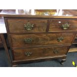 INLAID MAHOGANY CHEST OF 4 DRAWERS, 2 LONG & 2 SHORT WITH BRASS DROP HANDLES