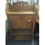 ARTS & CRAFTS OAK BUREAU WITH COPPER DECORATION & SHELVES