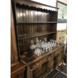 GEORGIAN STYLE DRESSER WITH BRASS DROP HANDLES, 4ft 6'' WIDE X 20'' DEEP X 6ft HIGH