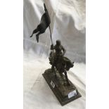 METAL FIGURE OF JOAN OF ARC MOUNTED ON A HORSE