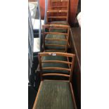 SET OF 4 1980'S LADDER BACK GREEN UPHOLSTERED DINING CHAIRS