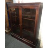 MAHOGANY GLASS FRONTED DISPLAY CABINET WITH FIXED SHELVES 33'' WIDE