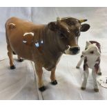 BESWICK DUNSLEY COY BOY NO. 1422 WITH DAMAGED HORN & HEREFORD CALF