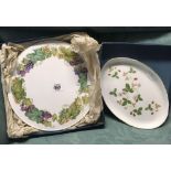 ROYAL WORCESTER VINE HARVEST CAKE PLATE & WEDGWOOD WILD STRAWBERRY DISH, BOTH BOXED