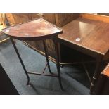 SQUARE OAK TABLE WITH TURNED LEGS & CROSS STRETCHERS & A MAHOGANY CORNER TABLE