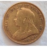 VICTORIA 1893 SYDNEY MINT GOLD HALF-SOVEREIGN VF