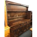 GOTHIC STYLE ELM DRESSER, SLIGHTLY DISTRESSED, 5ft WIDE X 5ft TALL