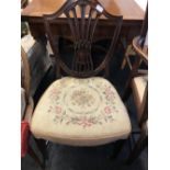 UPHOLSTERED MAHOGANY CARVER DINING CHAIR & UPHOLSTERED MAHOGANY SHIELD BACK BEDROOM CHAIR