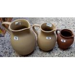 2 STONE GLAZED JUGS BY DEE CEE & 1 OTHER