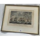 18THC HAND-COLOURED ENGRAVING - MARITIME BATTLE - THE GLORIOUS DEFEAT OF THE FRENCH FLEET, PUBLISHED