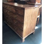 ANTIQUE MAHOGANY CHEST OF 4 DRAWERS WITH BRASS DROP HANDLES (1 IN TOP DRAWER) 4ft WIDE X 2ft DEEP