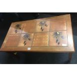 RECTANGULAR OAK COFFEE TABLE WITH PATTERN TILE TOP