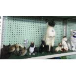 SHELF OF MAINLY CHINA CATS INCL; LARGE BESWICK SIAMESE