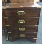 MAHOGANY & BRASS BOUND CHEST WITH 4 DRAWERS, 18'' WIDE