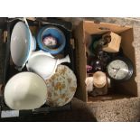 2 CARTONS OF MIXED CHINA & METAL WARE INCL; FRUIT BOWLS, VASES, TOBACCO JAR, SMALL FIGURINES