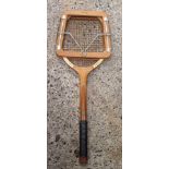 ORNATE WOOD PICTURE FRAME & A DUNLOP TENNIS RACKET IN STRETCHER