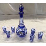 BOHEMIAN BLUE GLASS DECANTER & 6 GLASSES