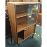 TEAK DISPLAY CABINET WITH SLIDING GLASS DOORS & CUPBOARD