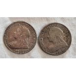 TWO VICTORIAN SILVER SHILLINGS 1898/9