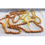TUB OF 6 RESIN AMBER COLOUR BEAD NECKLACES
