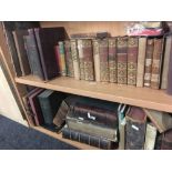 3 SHELVES OF VARIOUS OLD LEATHER BOUND BOOKS & OTHERS