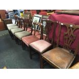 7 ANTIQUE MAHOGANY UPHOLSTERED DINING CHAIRS
