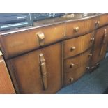 BOW FRONTED SATIN FINISH JENTIQUE SIDEBOARD WITH 2 CUPBOARDS & 6 DRAWERS, 4ft 6'' WIDE