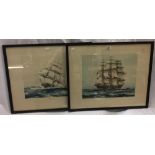 PAIR OF COLOUR PRINTS OF 3 MASTED SAILING SHIPS, ''FLYING CLOUD'' & SOVEREIGN OF THE SEAS''.