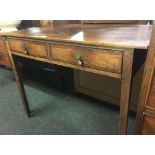 GEORGIAN OAK SIDE TABLE WITH 2 DRAWERS & BRASS DROP HANDLES