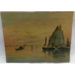 OLD OIL PAINTING ON CANVAS OF THE GRAND HARBOUR, VENICE, INDISTINCTLY SIGNED, UNFRAMED