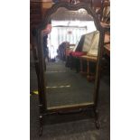 CARVED MAHOGANY & GILDED SWING MIRROR WITH SHELF