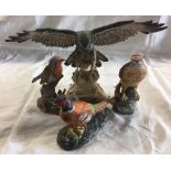 3 CAPODIMONTE BIRD OF PREY ON PLINTH WITH CHIPPED WINGS