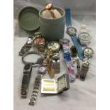 TUB OF COSTUME JEWELLERY WATCHES & A GOLD COLOURED RADLEY IN BOX