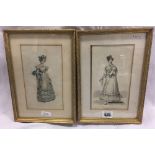 PAIR OF COLOURED 19THC FASHION ENGRAVINGS OF LADIES IN EVENING DRESS AND ONE OTHER BOTH DATED 1810.