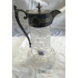 ANTIQUE GLASS JUG / DECANTER WITH DECORATIVE PLATED HANDLE & RIM ETC