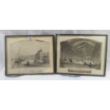 PAIR OF ANTIQUE LITHOGRAPHS; ARCHED-TOP VIEWS OF BARNSTAPLE, QUEEN ANN'S WALK, PUBLIC BATHS AND