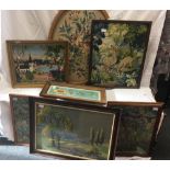 COLLECTION OF 7 MAINLY OAK FRAMED EMBROIDERED PICTURES