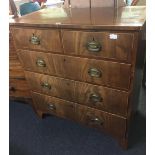 LATE VICTORIAN INLAID MAHOGANY CHEST OF 5 DRAWERS WITH BRASS DROP HANDLES, 3ft WIDE APPROX