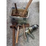SMALL CARTON WITH A WANNER HAND GREASE PUMP & MISC HAMMERS