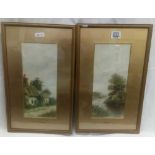 J P RUSSELL, A PAIR OF WATERCOLOURS OF COTTAGES ON A RIVER AND ON A COUNTRY LANE, SIGNED AND